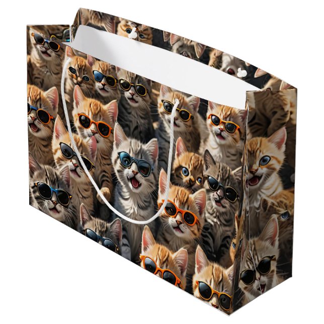 Coole Katzen mit Sonnenbrille Große Geschenktüte (Rückseite Schrägansicht)