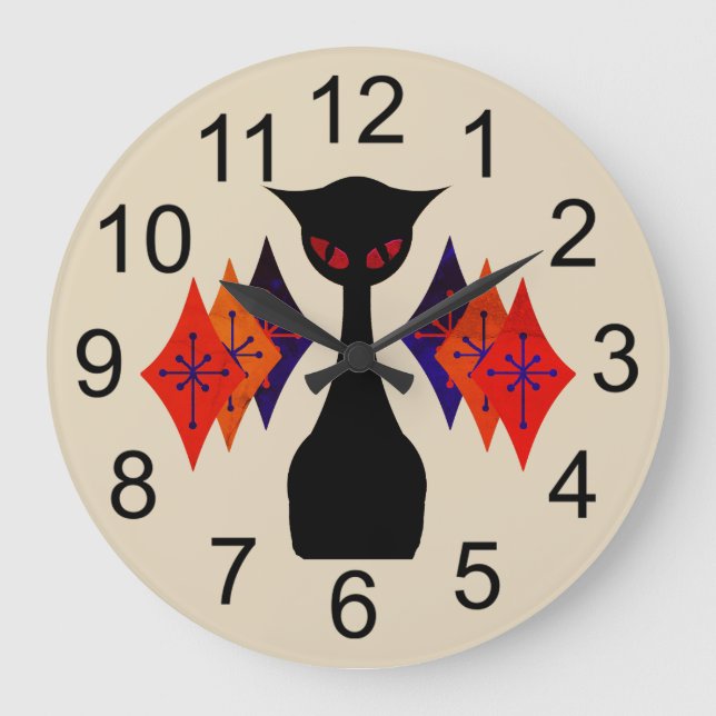 Coole Katzen-rote Augen-Mitte- des Große Wanduhr (Vorderseite)