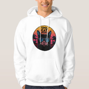Coole Katzenbrille Vintage Synthwave Sonnenunterga Hoodie