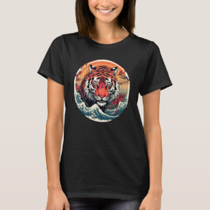 Coole Katzenfratze mit Wellen und Blumen für Japan T-Shirt