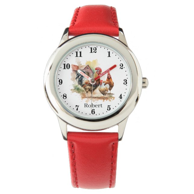 Coole Kids unisex Hähnchenfreunde tragen ihren Nam Armbanduhr (Vorderseite)