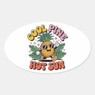 Coole Kiefer Heiße Sonne Retro Ananas Sommer Stimm Ovaler Aufkleber