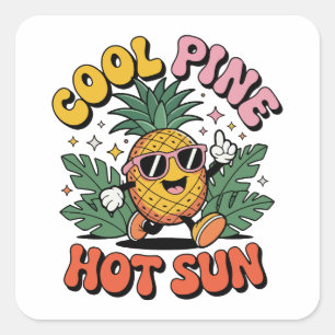 Coole Kiefer Heiße Sonne Retro Ananas Sommer Stimm Quadratischer Aufkleber