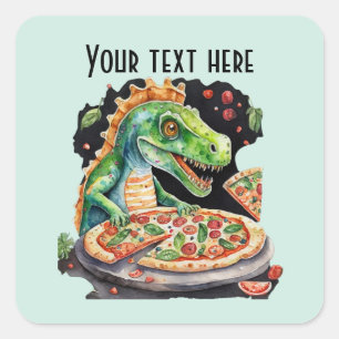 Coole Kinder Dinosaurier Pizza Party hinzufügen Quadratischer Aufkleber