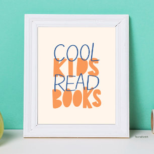 Coole Kinder lesen Bücher Blaue Orange Typografie Poster