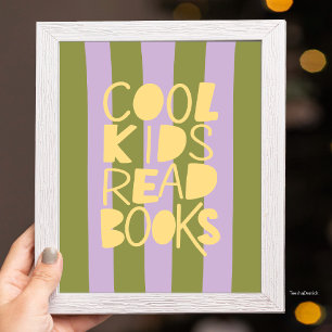Coole Kinder lesen Bücher Lila Oliven Streifen Typ Poster