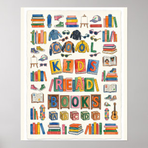 Coole Kinder lesen Bücher Wasserfarbenposter Poster