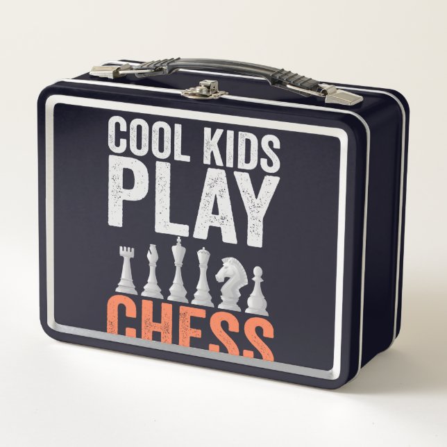 Coole Kinder spielen Schach Funny Schach Board Lie Metall Brotdose (Vorderseite)
