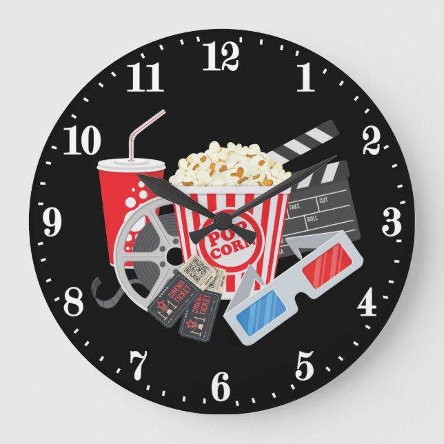 coole Kinozeit Popcorn Große Wanduhr (Vorderseite)