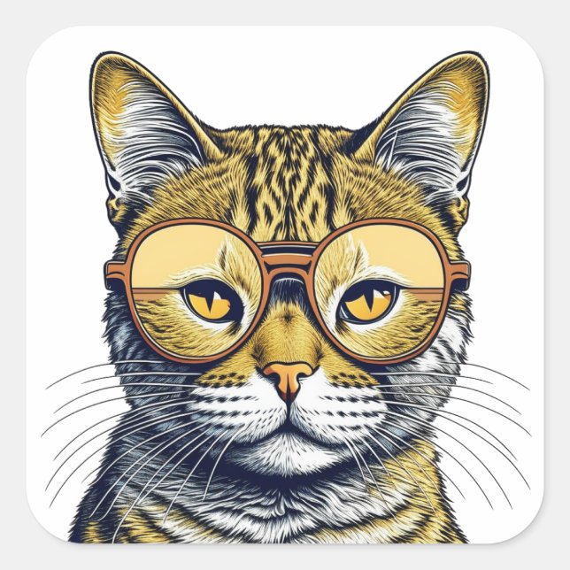 Coole Kitty Cat mit Brille Quadratischer Aufkleber (Vorderseite)