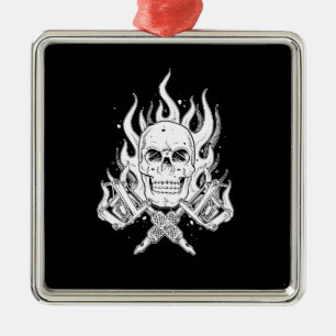Coole Klassik Elegantes Schwarz-weißes Schädelta Silbernes Ornament