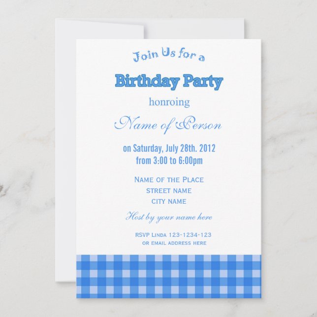 Coole, klassisch-ländblaue Geburtstagsparty Einladung (Vorderseite)