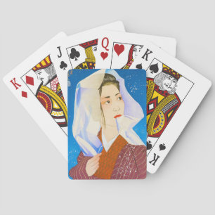 Coole klassische japanische Dame mit Geweben Spielkarten