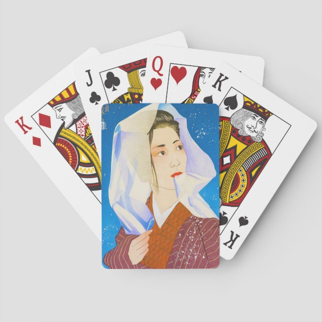 Coole klassische japanische Dame mit Geweben Spielkarten (Rückseite)