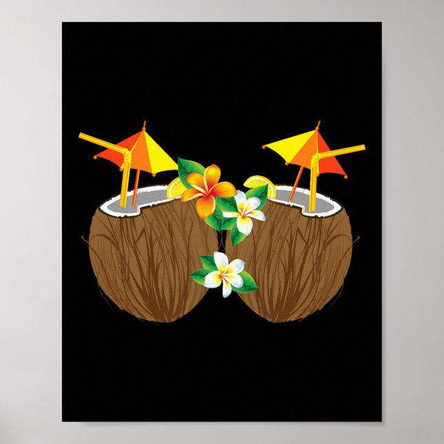 Coole Kokosgetränke Brust Funny Palm Tree Juice D Poster (Vorne)