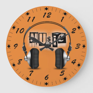 Coole Kopfhörer mit der Wort Musik Große Wanduhr