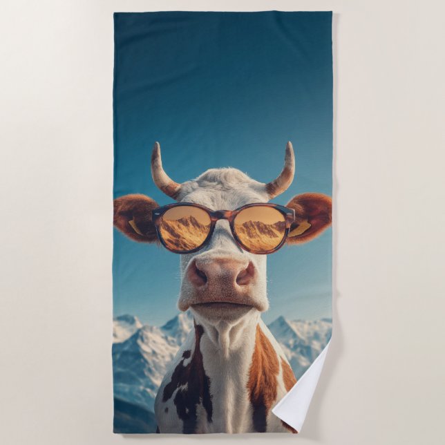 Coole Kuh Alpen Design Strandtuch (Vorderseite)