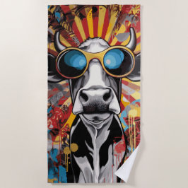 Coole Kuh mit Sonnenbrille Pop-Art-Graffiti-Stil Strandtuch