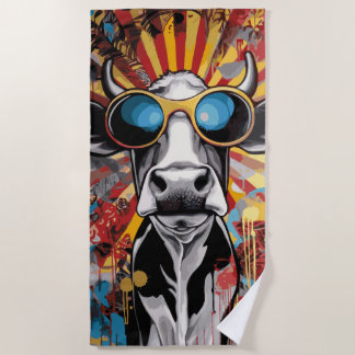 Coole Kuh mit Sonnenbrille Pop-Art-Graffiti-Stil Strandtuch