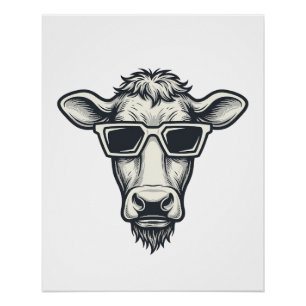 Coole Kuh Sonnenbrille Vintage Gravur Vektor Desig Poster
