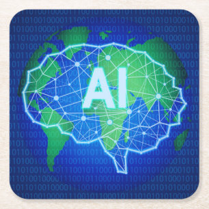 Coole künstliche Intelligenz mit Weltkarte Rechteckiger Pappuntersetzer