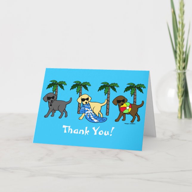 Coole Labradors Beach Party Cartoon Danke Karte (Vorderseite)