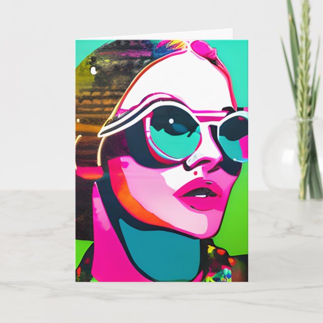 Coole Lady in Sonnenbrille Farbenfrohe Abstrakte K Karte (Vorderseite)