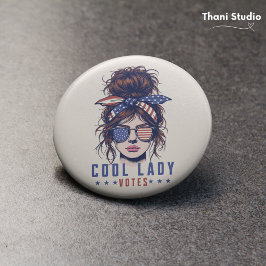 Coole Lady Votes Vintag Messy Hair Lady Election Button
