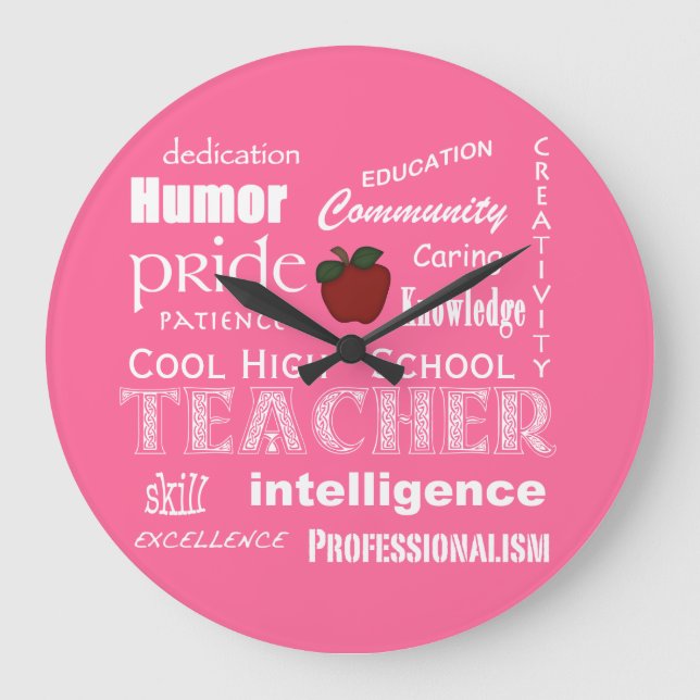 Coole Lehrerattribute für High School+Red Apple Große Wanduhr (Vorderseite)