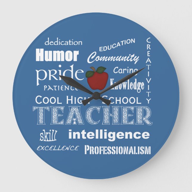Coole Lehrerattribute für High School+Red Apple Große Wanduhr (Vorderseite)