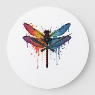 Coole Libelle auf bunter gemalter Libelle Große Wanduhr