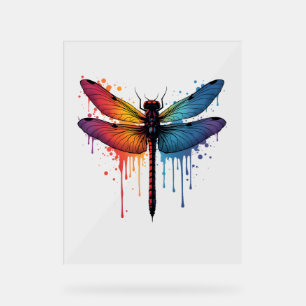 Coole Libelle auf farbenfroh gemalt Drachenfliege Acrylschild