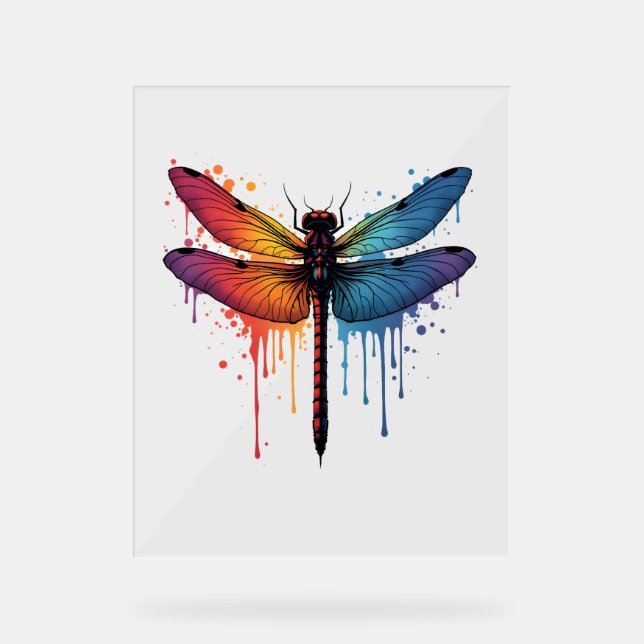 Coole Libelle auf farbenfroh gemalt Drachenfliege Acrylschild (Vorderseite)
