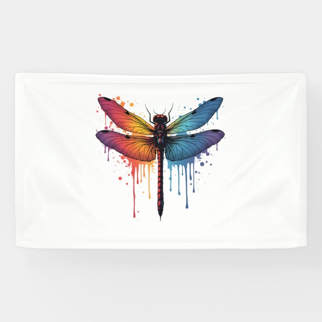 Coole Libelle auf farbenfroh gemalt Drachenfliege Banner (Horizontal)