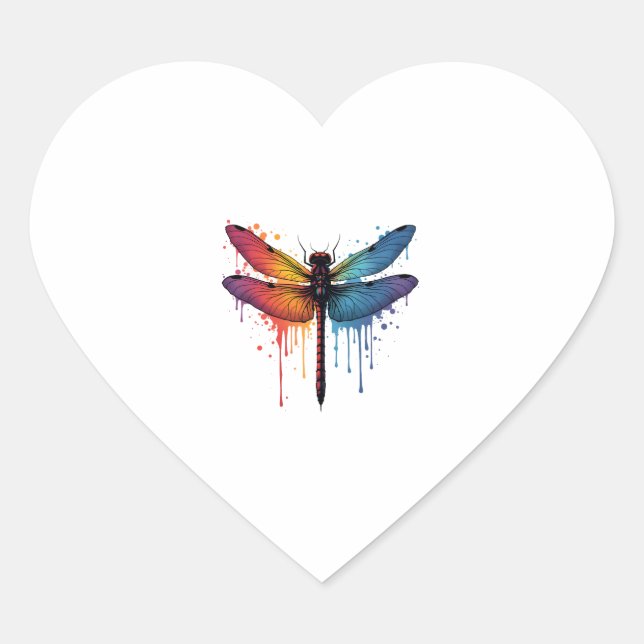 Coole Libelle auf farbenfroh gemalt Drachenfliege Herz-Aufkleber (Vorderseite)