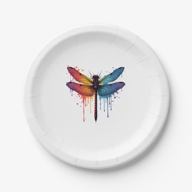 Coole Libelle auf farbenfroh gemalt Drachenfliege Pappteller (Vorderseite)