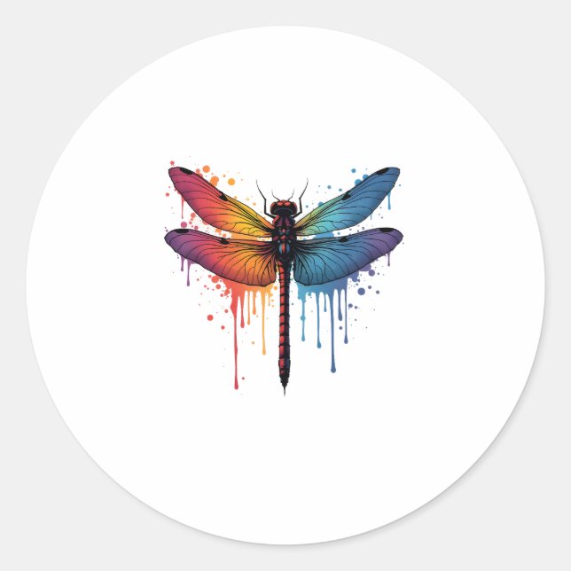 Coole Libelle auf farbenfroh gemalt Drachenfliege Runder Aufkleber (Vorderseite)