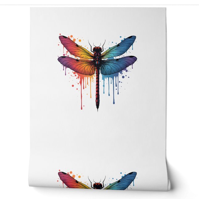 Coole Libelle auf farbenfroh gemalt Drachenfliege Tapete (Abrollen)