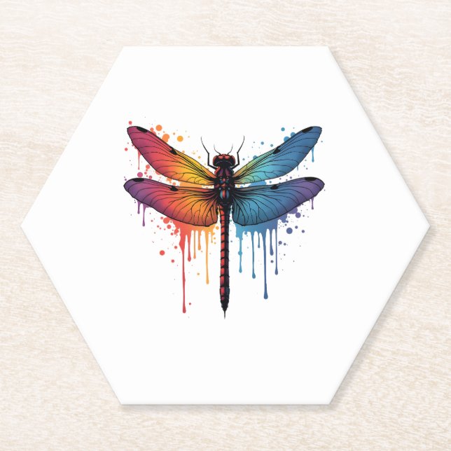 Coole Libelle auf farbenfroh gemalt Drachenfliege Untersetzer (Vorderseite)