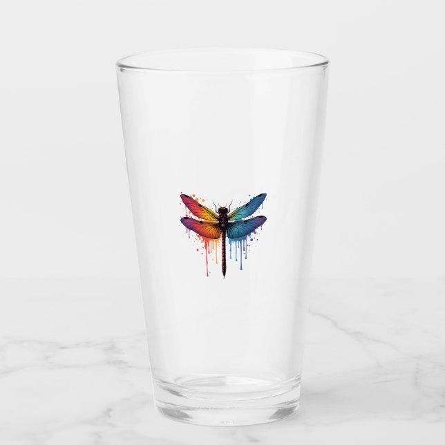 Coole Libelle auf farbenfroher gemalter Libelle Glas (Vorderseite)