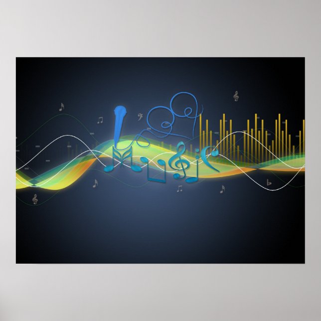 Coole Lichteffekte Musiknoten Herzklopfe Wirbel Poster (Vorne)