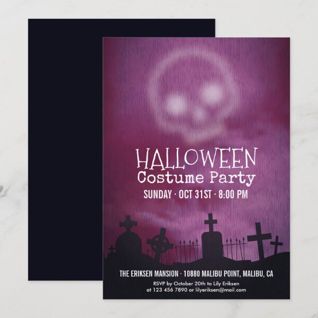 Coole Lila Halloween-KostümParty Einladung (Vorne/Hinten)