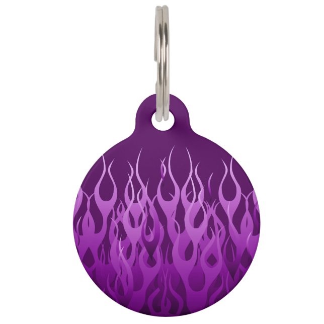 Coole lila laufende Flammen-Button-Streifen Tiernamensmarke (Vorderseite)