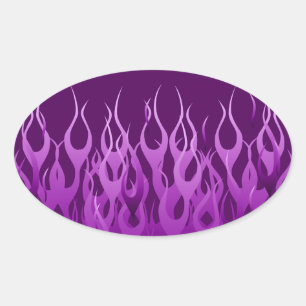 Coole Lila Racing Flames Button Streifen Ovaler Aufkleber