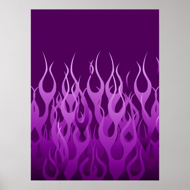 Coole Lila Racing Flames Button Streifen Poster (Vorne)