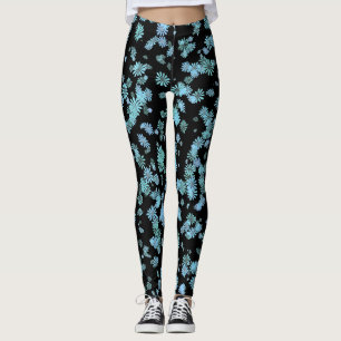 Coole Lila und blaue Schneeflocken Schwarze Leggin Leggings