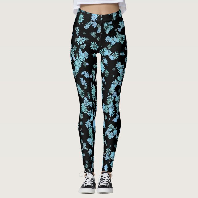 Coole Lila und blaue Schneeflocken Schwarze Leggin Leggings (Vorderseite)
