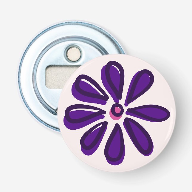 Coole Lila Violett-Blume Doodle Flaschenöffner (Vorderseite)