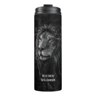 Coole Lion Black Marble Hintergrund Ihr Name  Thermosbecher