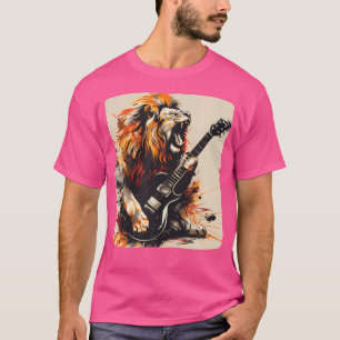 Coole Lion mit elektrischer Gitarre für einen fein T-Shirt
